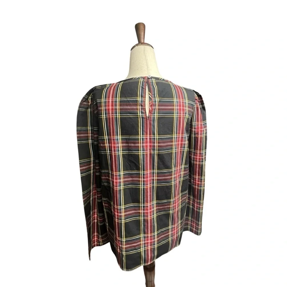 J. Crew Tartan puff-sleeve top in stretch poplin Size Medium